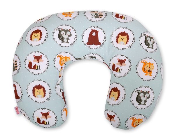 Breastfeeding Pillow Nursing Croissant Pillow, removable, Hands-Free Feeding- mint animals