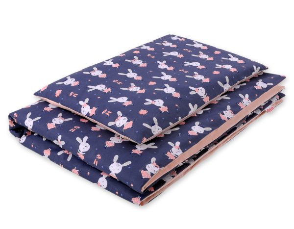 Baby cotton bedding set 2-pcs 140x200 Junior - rabbits navy blue