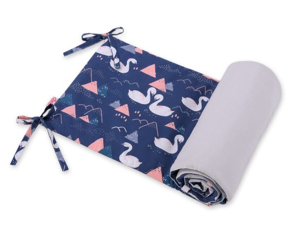 Universal bumper for cot -Swans navy blue