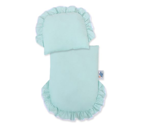 Wicker doll pushchair grey with mint bedding and soft padding - Image 2