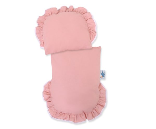 Wicker doll pushchair grey with old pink bedding and soft padding - Image 2