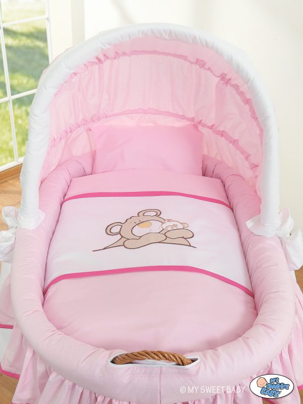 Moses Basket/Wicker hood crib- Teddy Bear Barnaba pink - Image 2