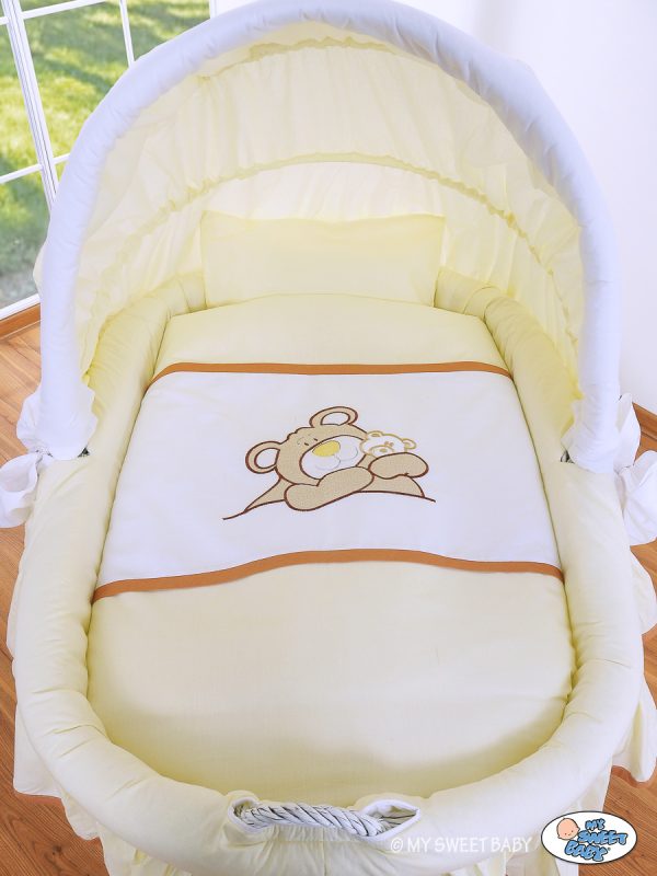 Moses Basket/Wicker crib with hood- Teddy Bear Barnaba cream - Image 2