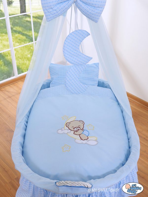 Moses Basket/Wicker drape crib- Good night blue - Image 2