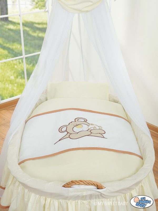 Moses Basket/Wicker drape crib- Teddy Bear Barnaba cream - Image 2