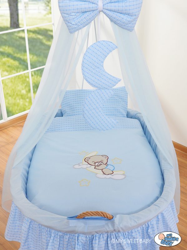 Moses Basket/Wicker drape crib- Good night blue - Image 2