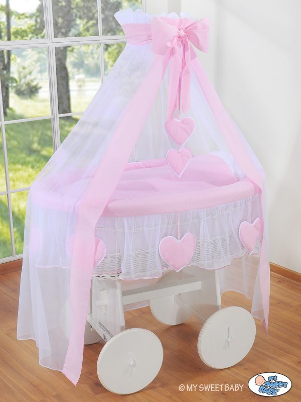 Moses Basket Wicker drape crib Deluxe- Amelie pink - Image 2