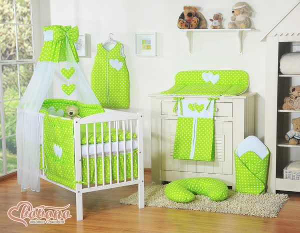 Canopy made of Chiffon- Hanging Hearts white dots on green - Image 2