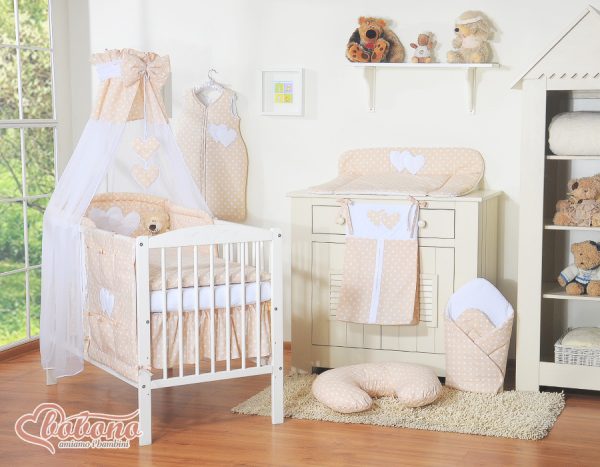 Canopy made of Chiffon- Hanging Hearts white dots on beige - Image 2