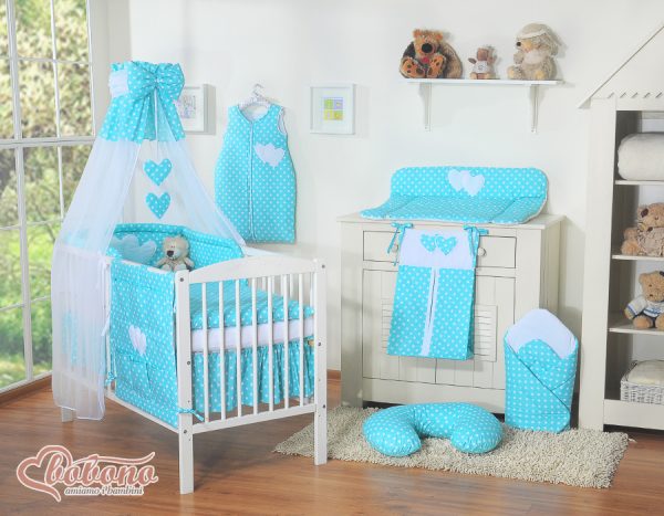 Canopy made of Chiffon- Hanging Hearts white dots on turquoise - Image 2