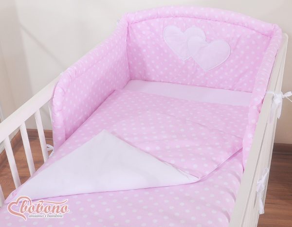 Bedding set 3-pcs- Hanging Hearts white dots on pink - Image 4