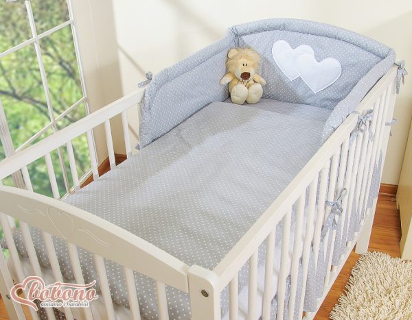 Bedding set 3-pcs- Hanging Hearts white polka dots on grey - Image 3