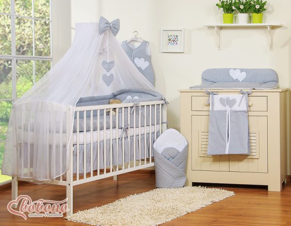 Mosquito-net made of chiffon- Hanging Hearts white polka dots on gray - Image 2