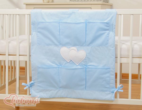 Cot tidy- Hanging Hearts blue strips - Image 2