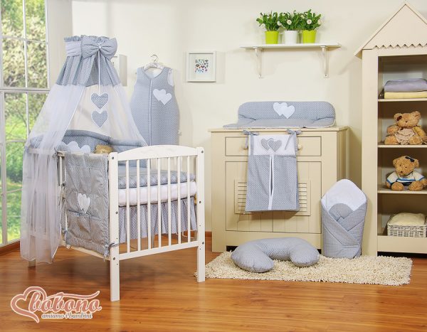 Canopy made of Chiffon- Hanging Hearts white polka dots on gray - Image 2