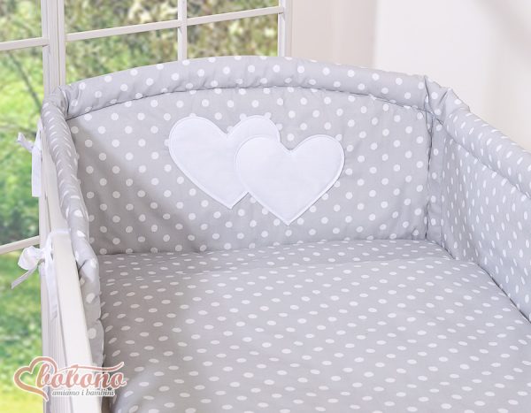 Bedding set 3-pcs- Hanging Hearts white dots on grey - Image 2