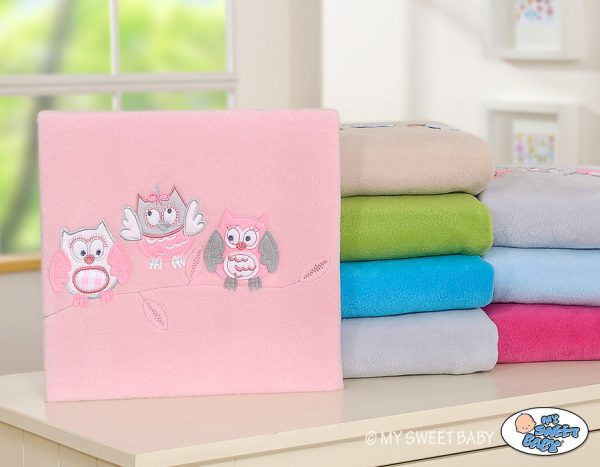 Polar fleece blanket for babies  - Owls Bigi Zibi & Adele- bright pink - Image 2