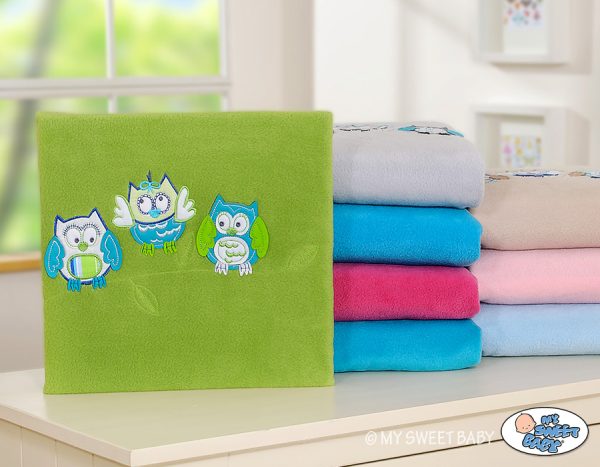 Polar fleece blanket - Owls Bigi Zibi & Adele- green - Image 2