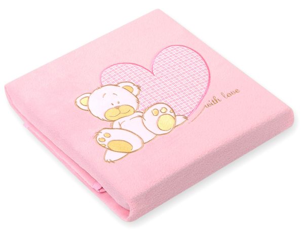 Polar fleece blanket for babies - Milo- Teddy Bear with Heart pink - Image 2