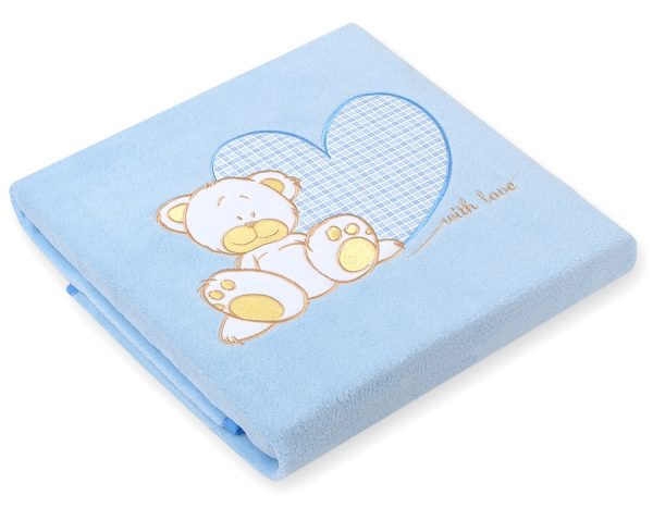 Polar fleece blanket for babies - Milo- Teddy Bear with Heart blue - Image 2