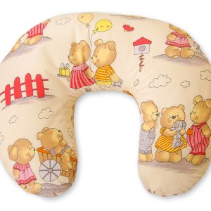 Breastfeeding Pillow Nursing Croissant Pillow, removable, Hands-Free Feeding- Teddies on beige