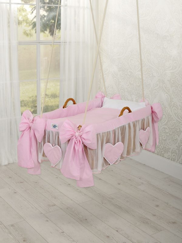 Moses Basket Hanging crib - Pink check - Image 2