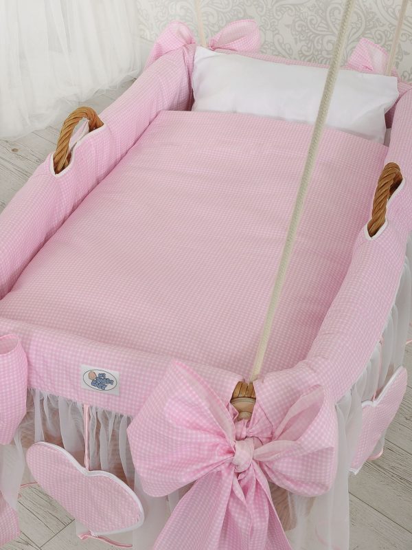 Moses Basket Hanging crib - Pink check - Image 3