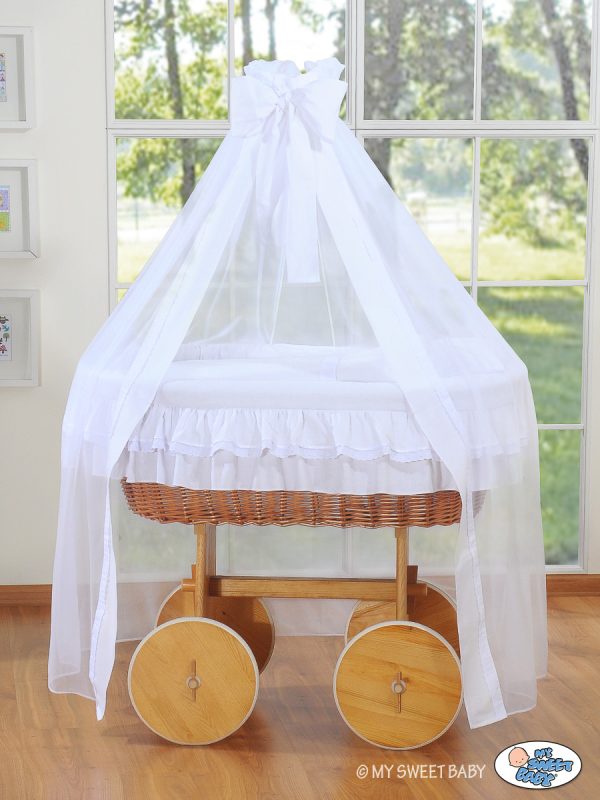 Moses Basket/Wicker drape crib Deluxe- Little Angel white