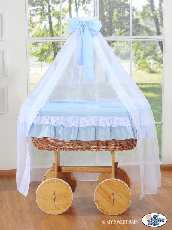 Moses Basket/Wicker drape crib Deluxe- Bellamy blue