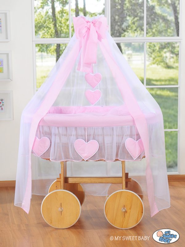 Moses Basket/Wicker drape crib Deluxe- Amelie pink