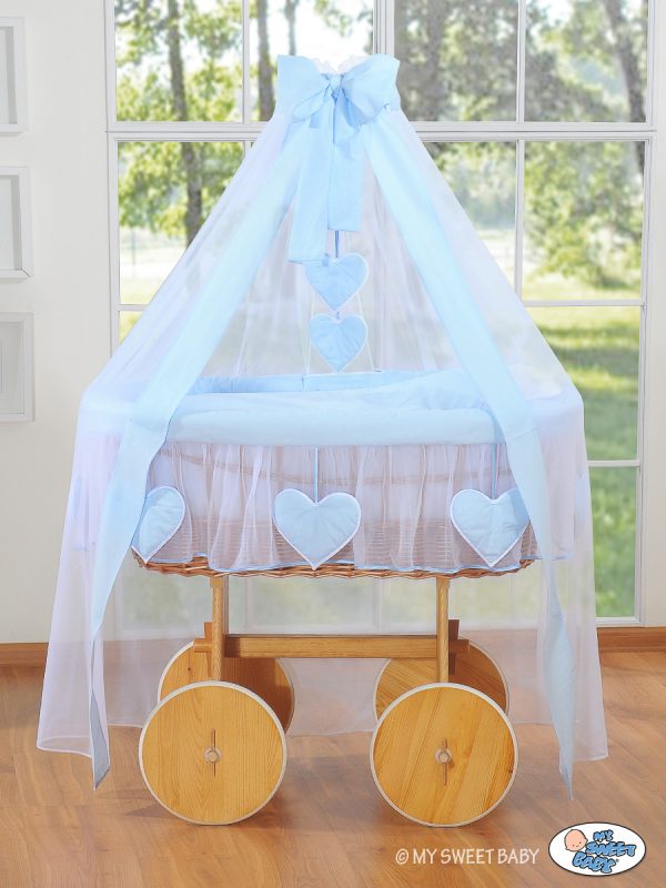 Moses Basket/Wicker drape crib Deluxe- Amelie blue