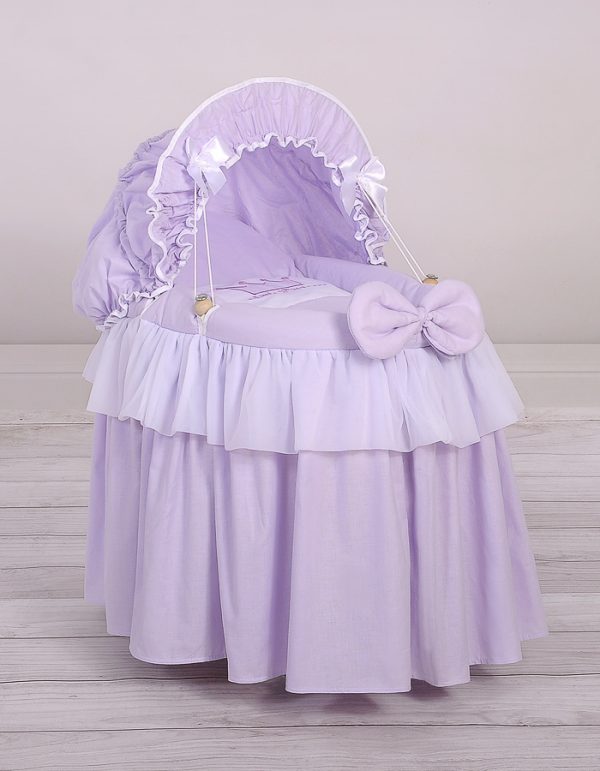 Wicker crib for doll - Moses basket for dolls with hood - lilac - Image 2