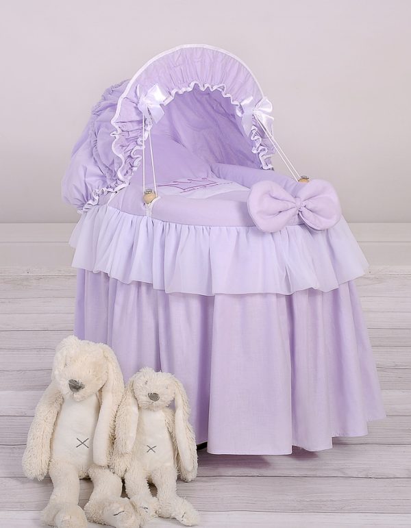 Wicker crib for doll - Moses basket for dolls with hood - lilac - Image 3