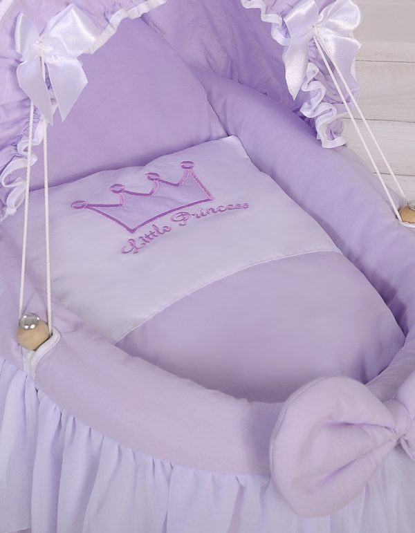 Wicker crib for doll - Moses basket for dolls with hood - lilac - Image 4