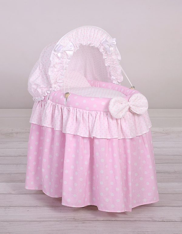 Wicker crib for doll - Moses basket for dolls with hood - pink - Image 2