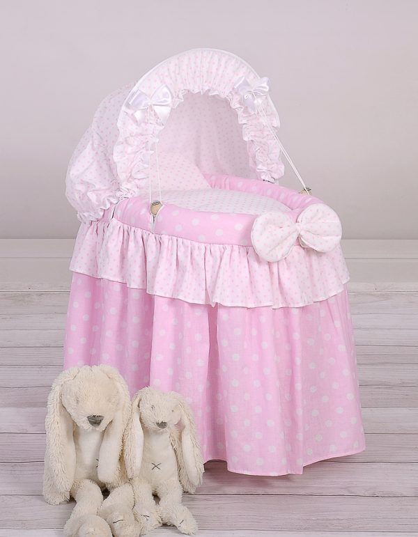 Wicker crib for doll - Moses basket for dolls with hood - pink - Image 3