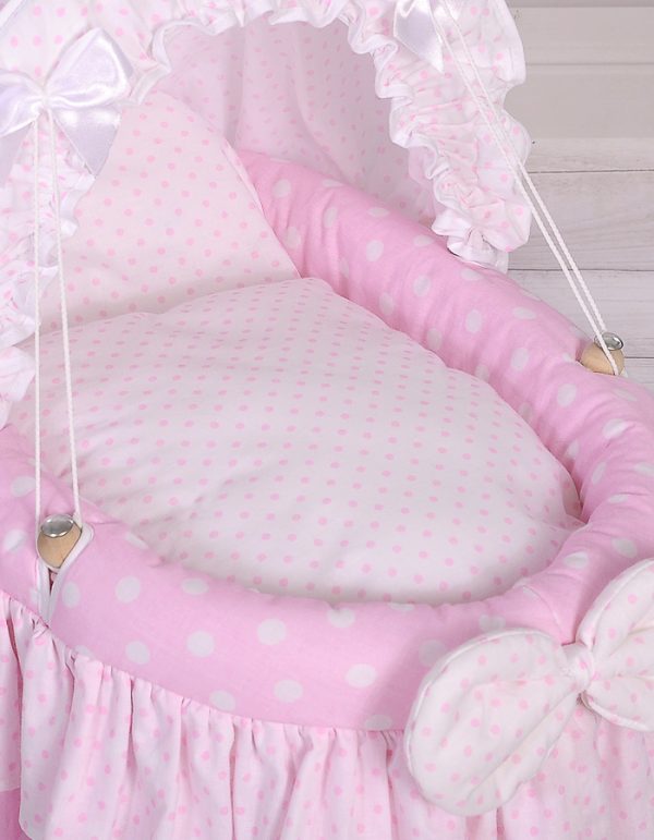 Wicker crib for doll - Moses basket for dolls with hood - pink - Image 4