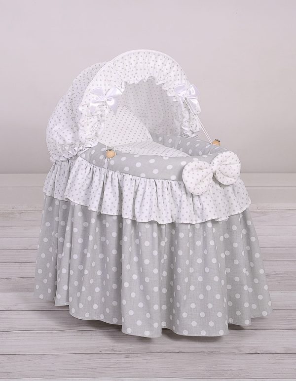 Wicker crib for doll - Moses basket for dolls with hood - grey - Image 2