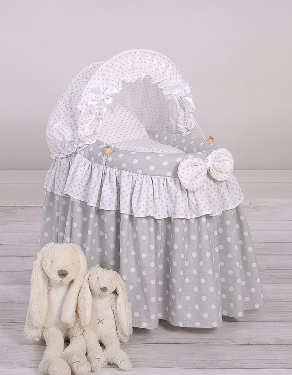 Wicker crib for doll - Moses basket for dolls with hood - grey - Image 3