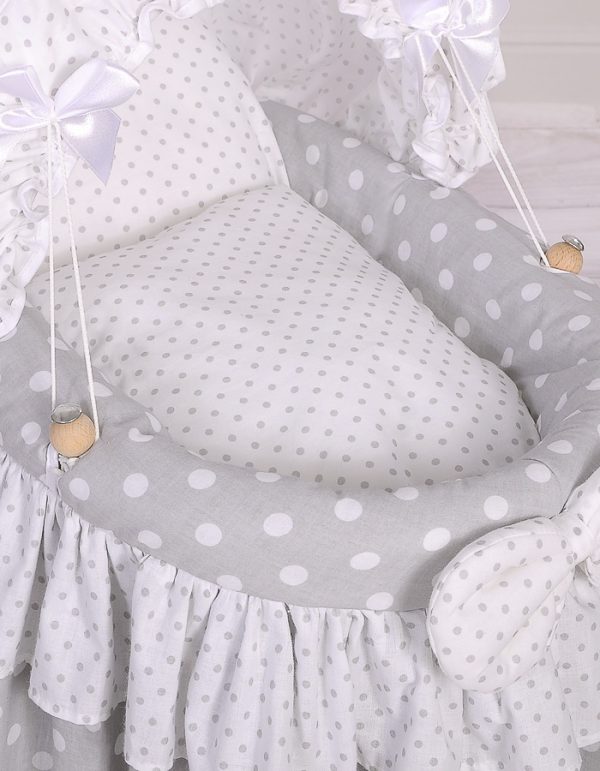 Wicker crib for doll - Moses basket for dolls with hood - grey - Image 4
