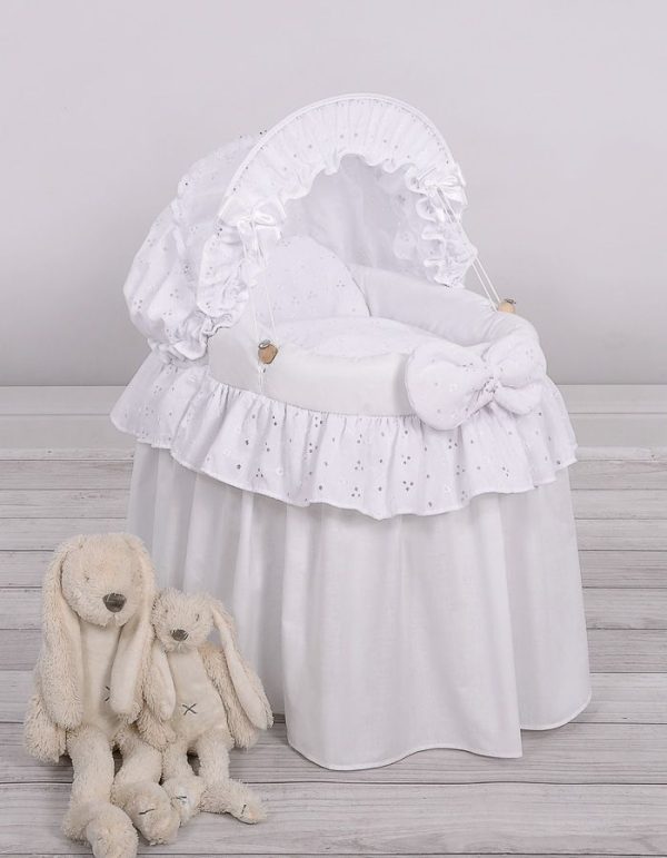 Wicker crib for doll - Moses basket for dolls with hood - white with embroidered lace - Image 2