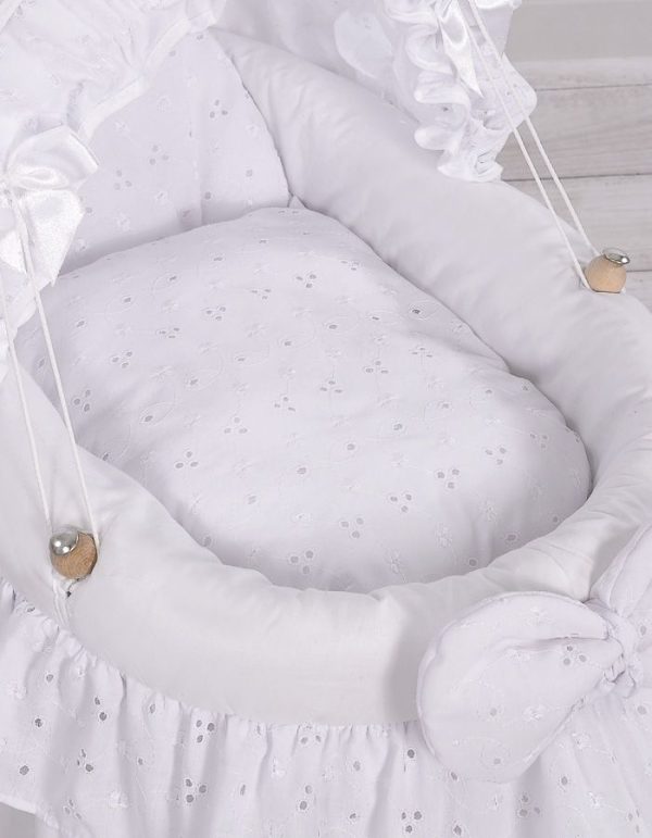 Wicker crib for doll - Moses basket for dolls with hood - white with embroidered lace - Image 3