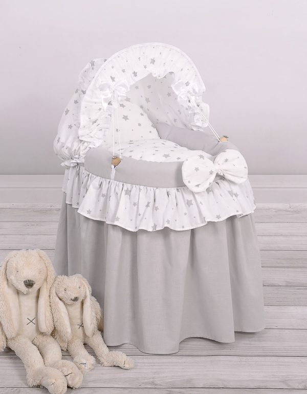 Wicker crib for doll - Moses basket for dolls with hood - szary - Image 3