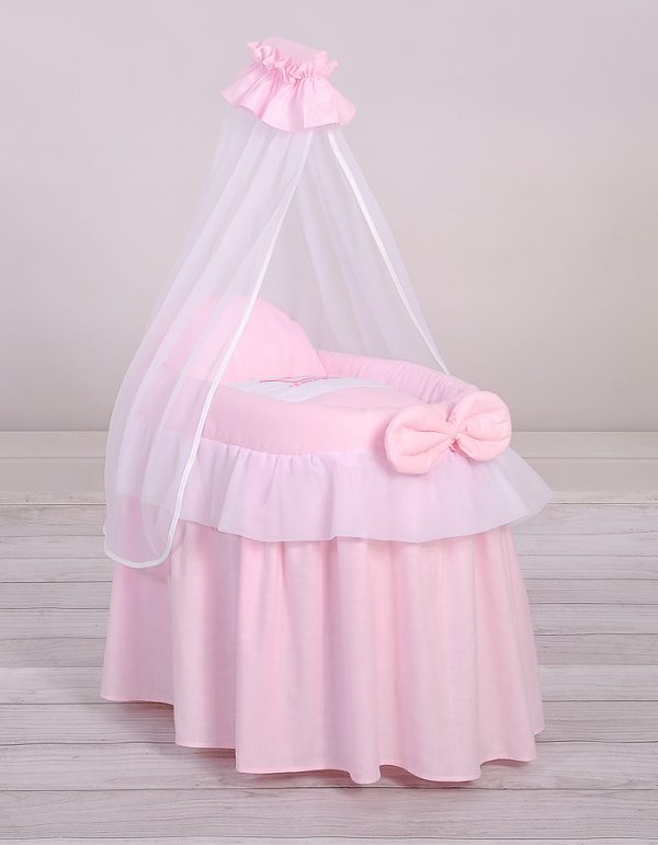 Wicker crib for doll - Moses basket for dolls with drape - pink - Image 2