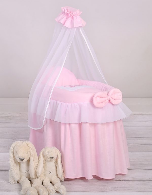 Wicker crib for doll - Moses basket for dolls with drape - pink - Image 3