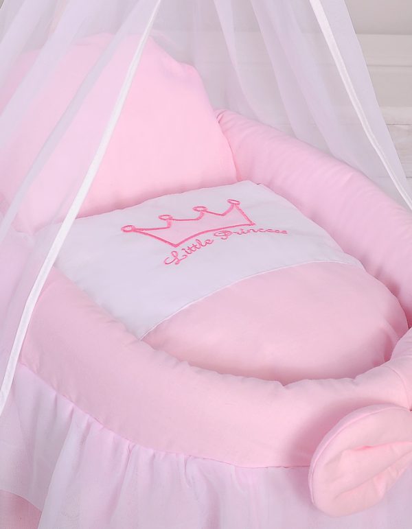 Wicker crib for doll - Moses basket for dolls with drape - pink - Image 4