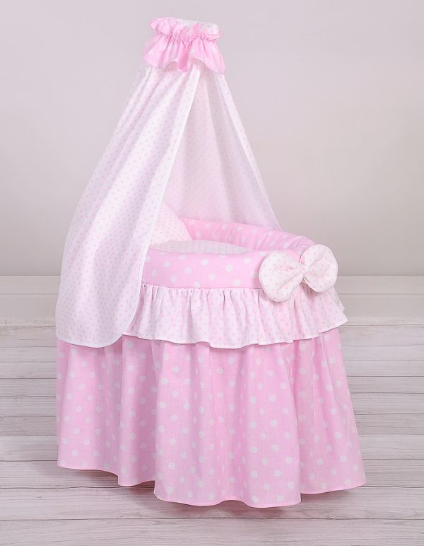 Wicker crib for doll - Moses basket for dolls with drape - pink - Image 2