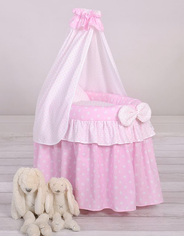 Wicker crib for doll - Moses basket for dolls with drape - pink - Image 3