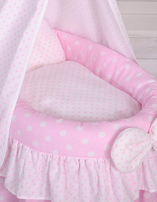 Wicker crib for doll - Moses basket for dolls with drape - pink - Image 4