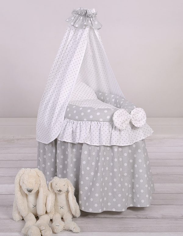 Wicker crib for doll - Moses basket for dolls with drape - grey - Image 3